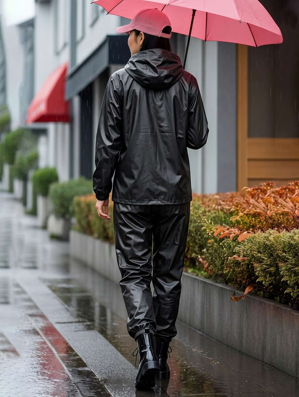 women solid long sleeves hooded rain suit set - 22567315 -  Standard Image - 2