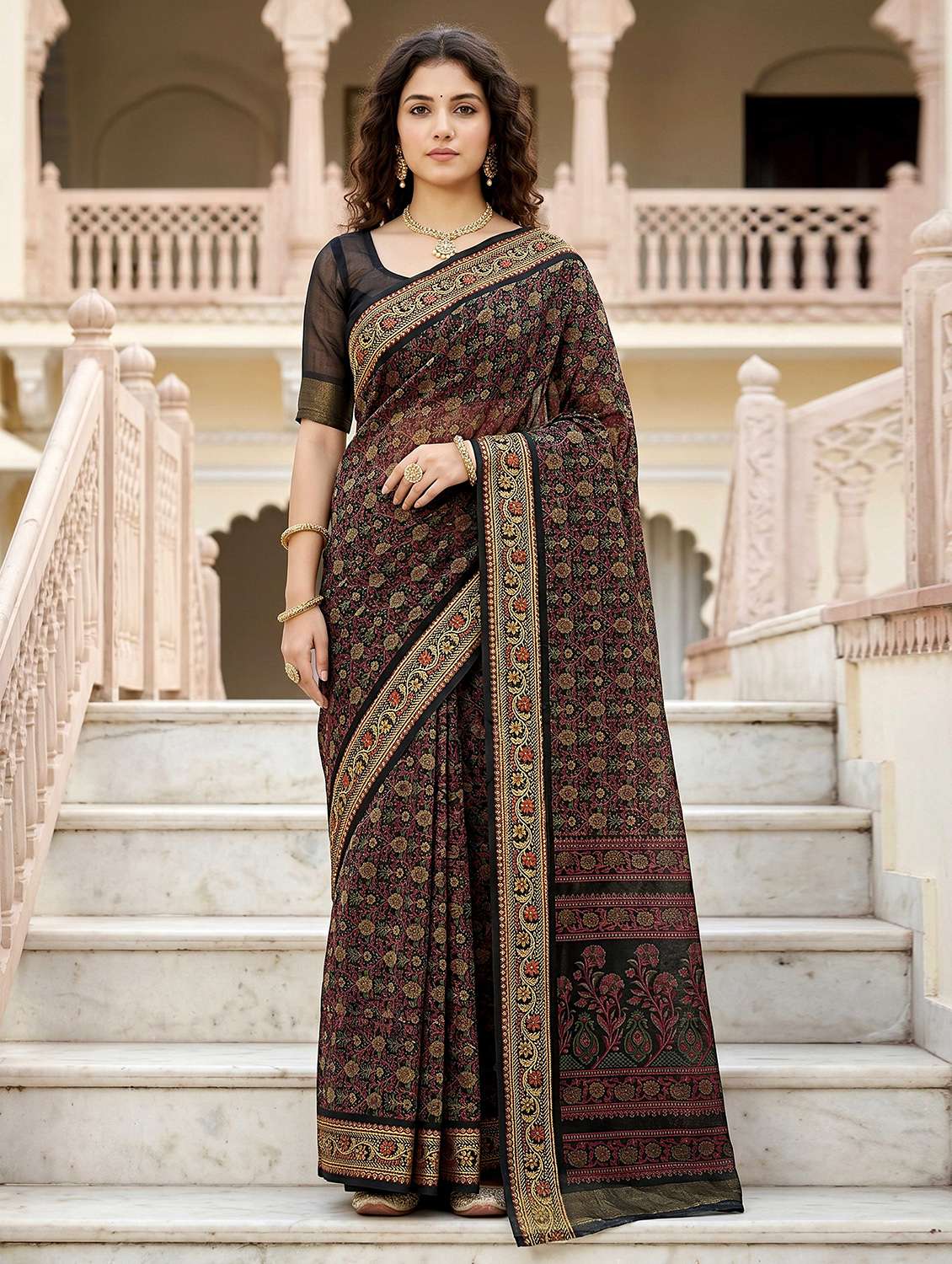 women printed casual wear saree with blouse