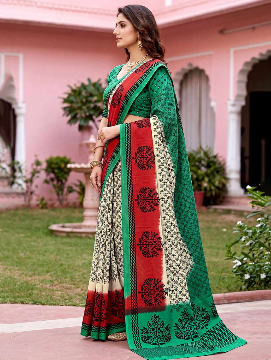 women printed casual wear saree with blouse - 22567334 -  Standard Image - 2
