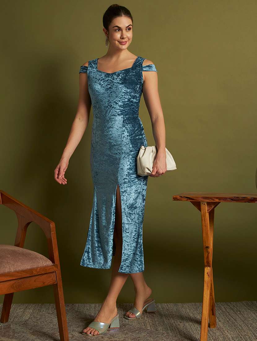 women solid cold shoulder sheath dress