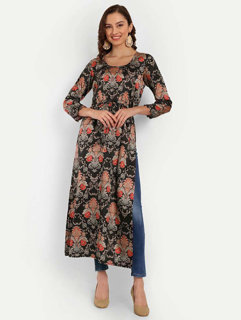 women printed three quarter sleeves straight kurta