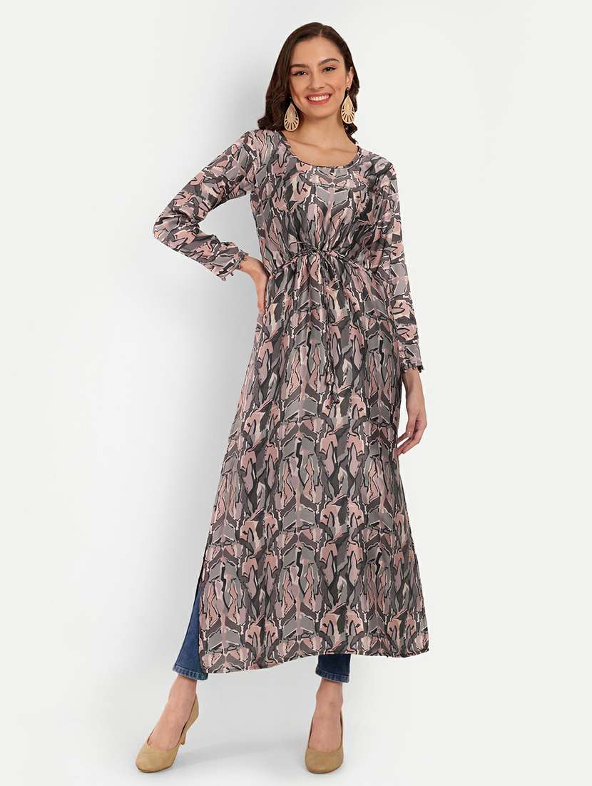 women printed three quarter sleeves high slit kurta - 22567470 -  Standard Image - 2
