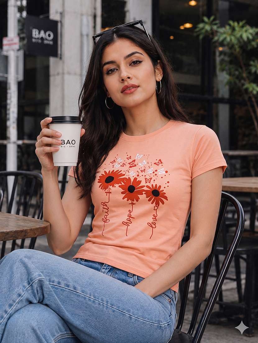 women printed short sleeves regular fit t-shirt