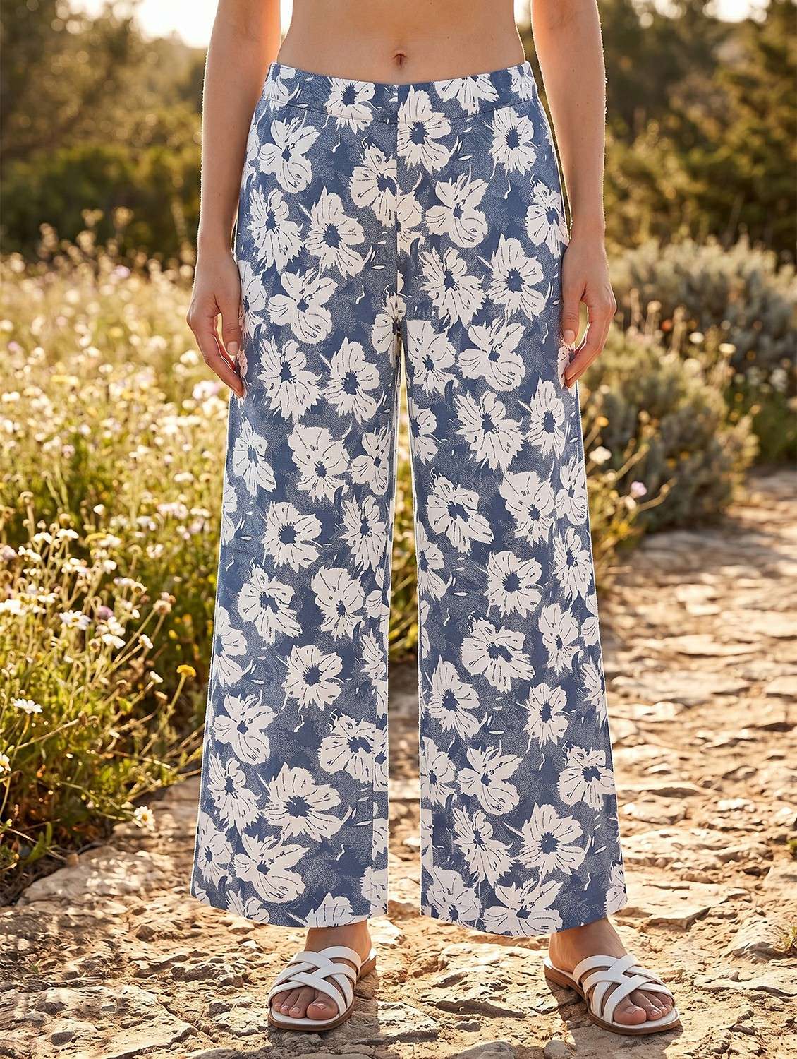 women printed mis rise flared palazzo
