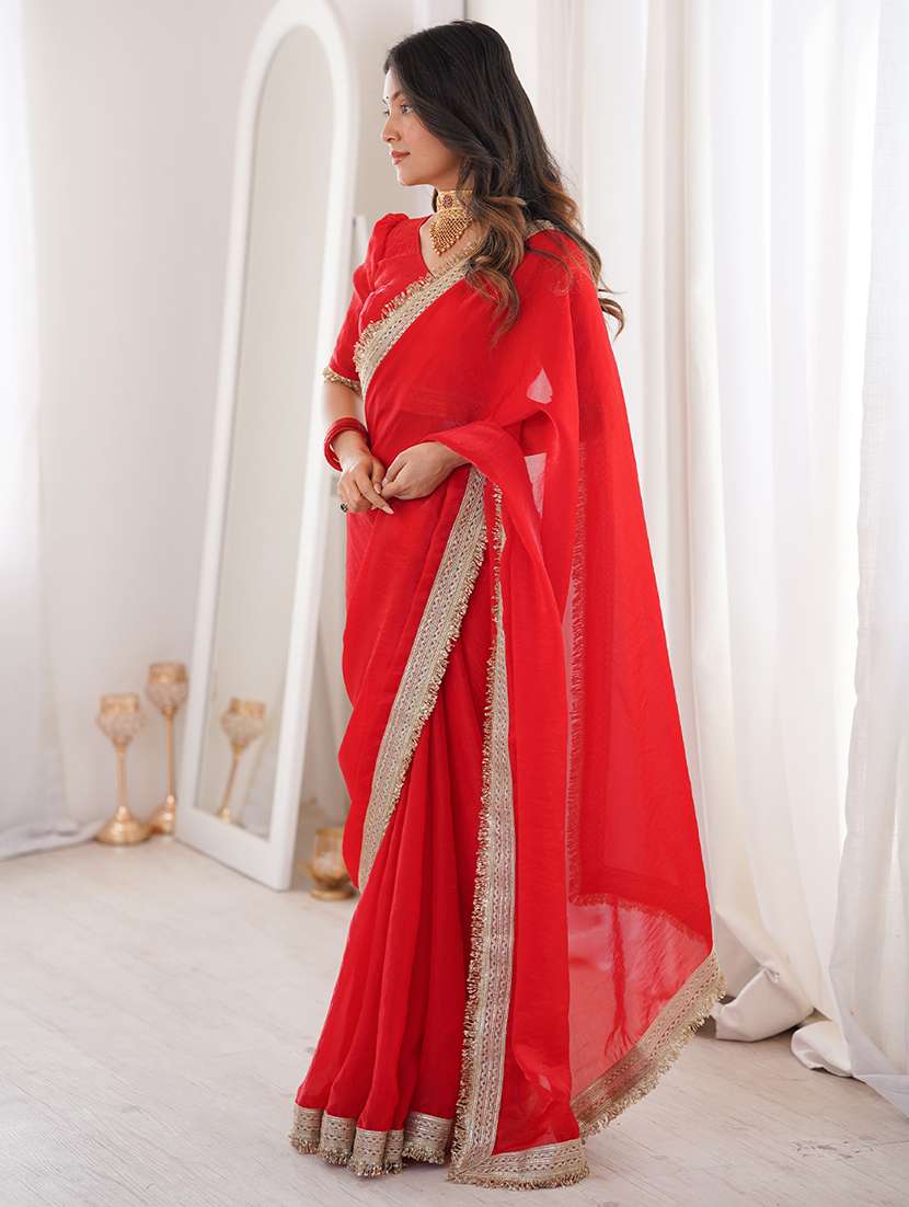 women solid with bordered saree with blouse - 22567631 -  Standard Image - 2