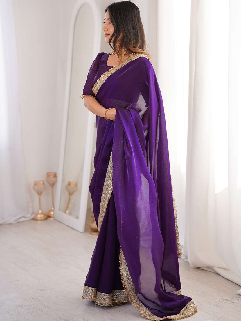 Women Solid With Bordered Saree With Blouse - 22567632 -  Standard Image - 2