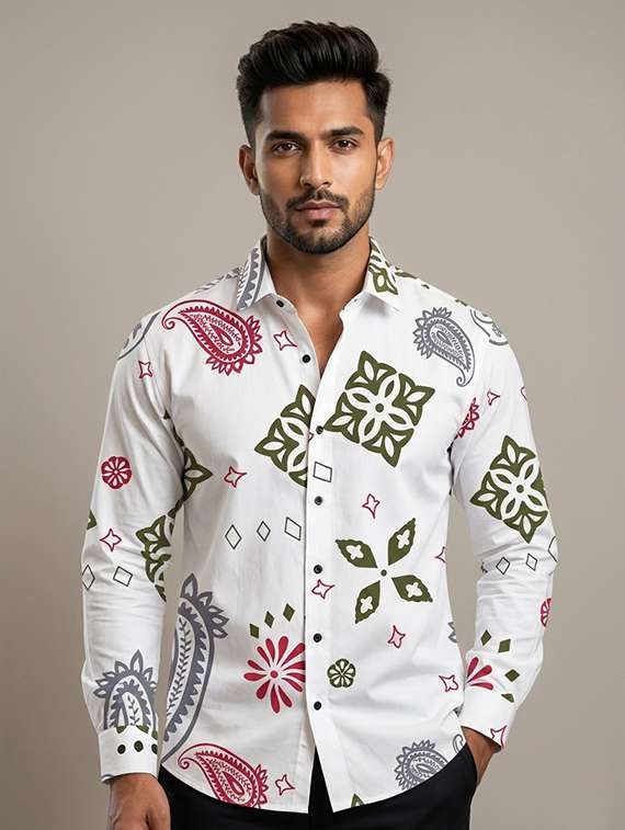 men printed long sleeves casual shirt