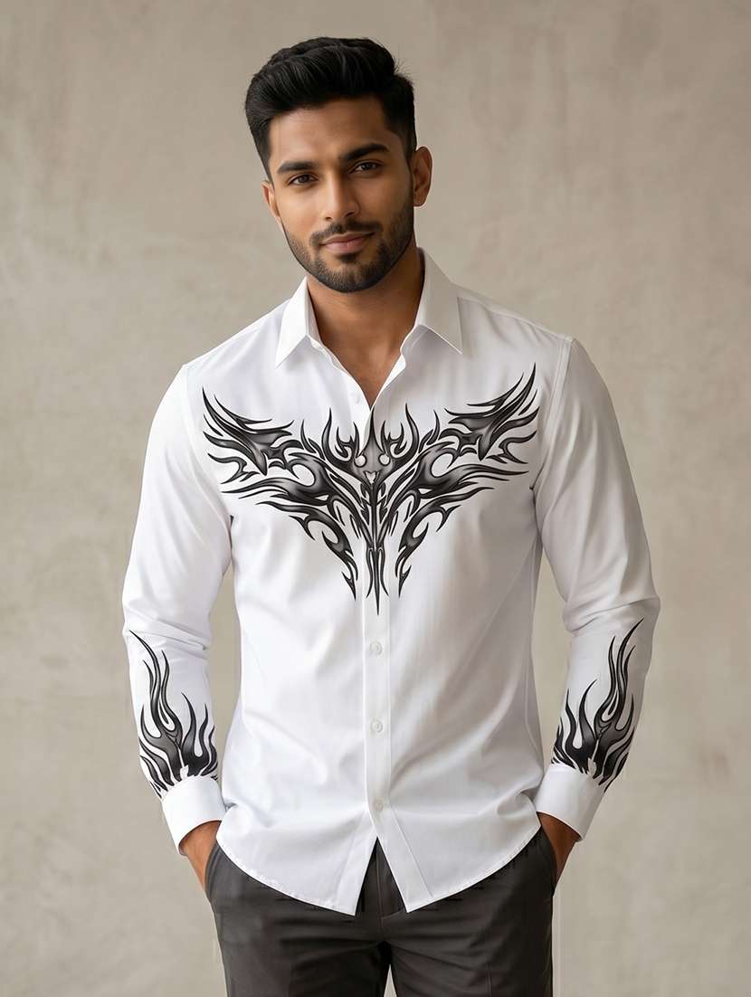 men printed long sleeves casual shirt