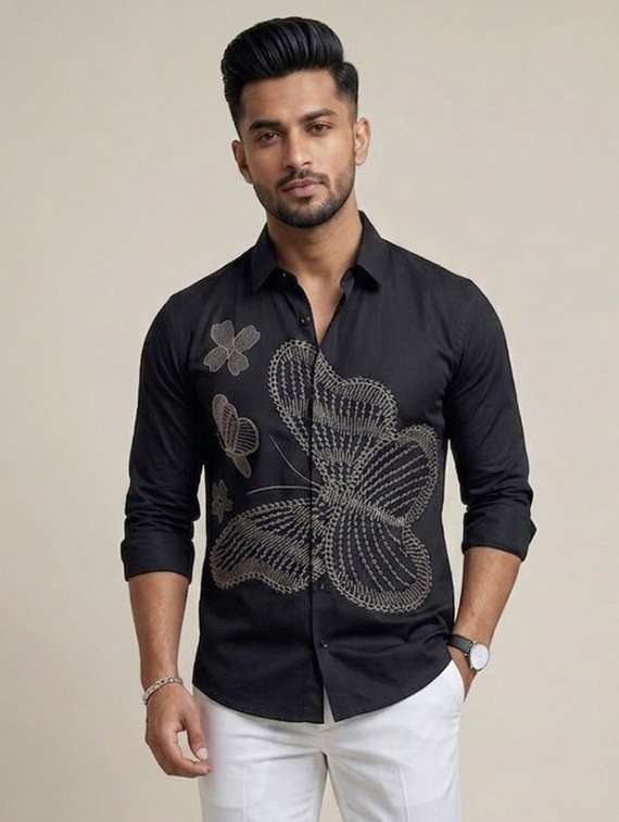 men printed long sleeves casual shirt