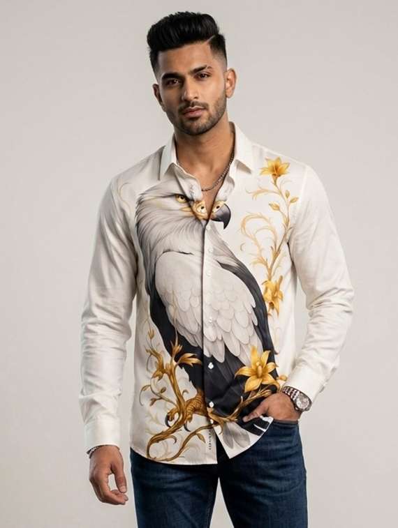 men printed long sleeves casual shirt