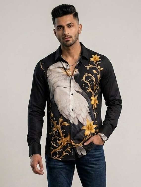 men printed long sleeves casual shirt