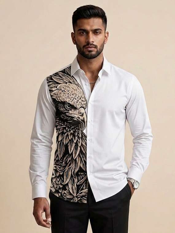 men printed long sleeves casual shirt