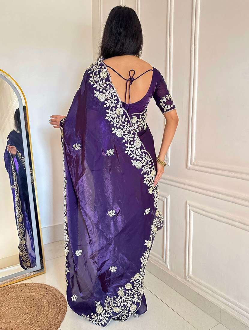 women solid with work embroidered saree with blouse - 22567660 -  Standard Image - 2