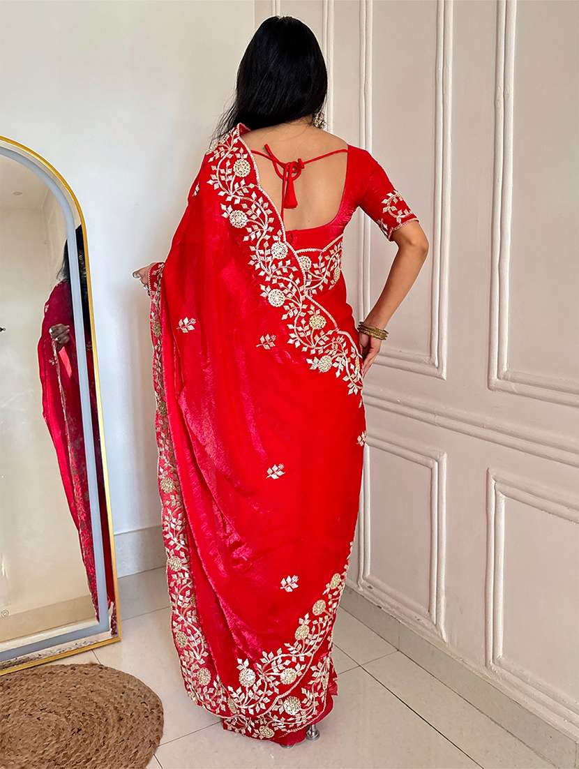 women solid with work embroidered saree with blouse - 22567661 -  Standard Image - 2
