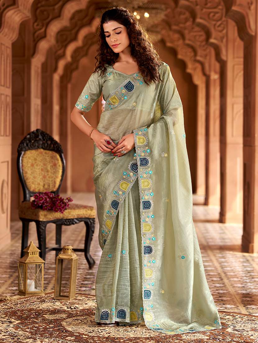 Women Solid With Work Embroidered Saree With Blouse - 22567680 -  Standard Image - 2