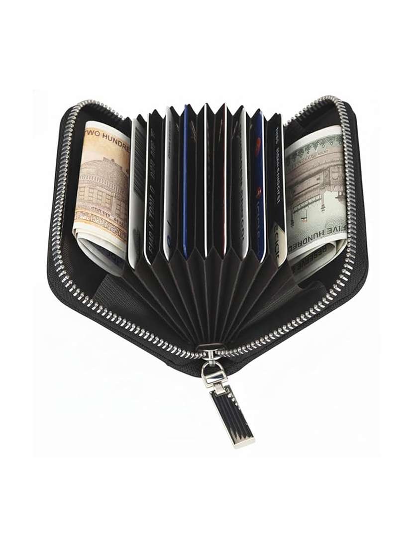 black textured leatherette wallet with zipper closure and stripes - 22567720 -  Standard Image - 2