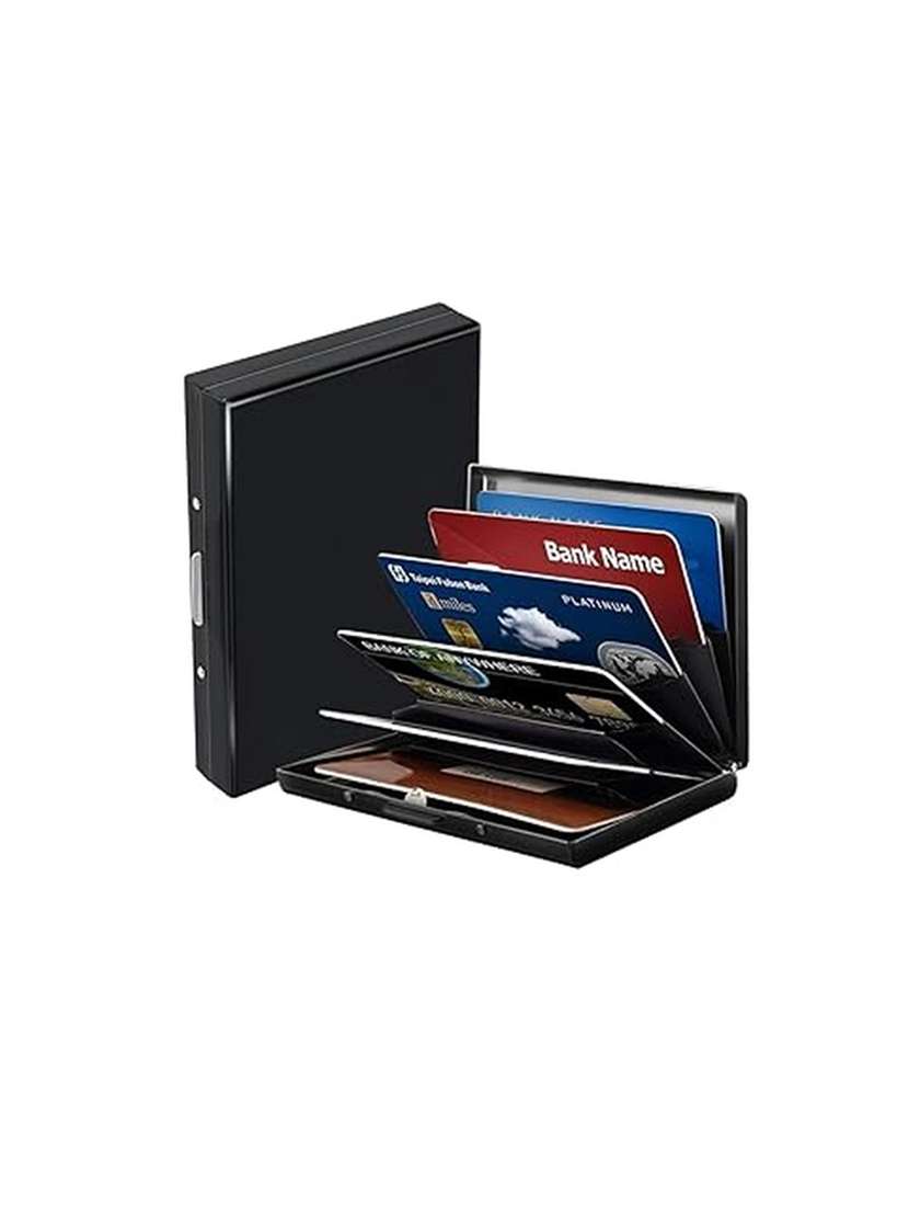 black metal card holder wallet with 5 card slots