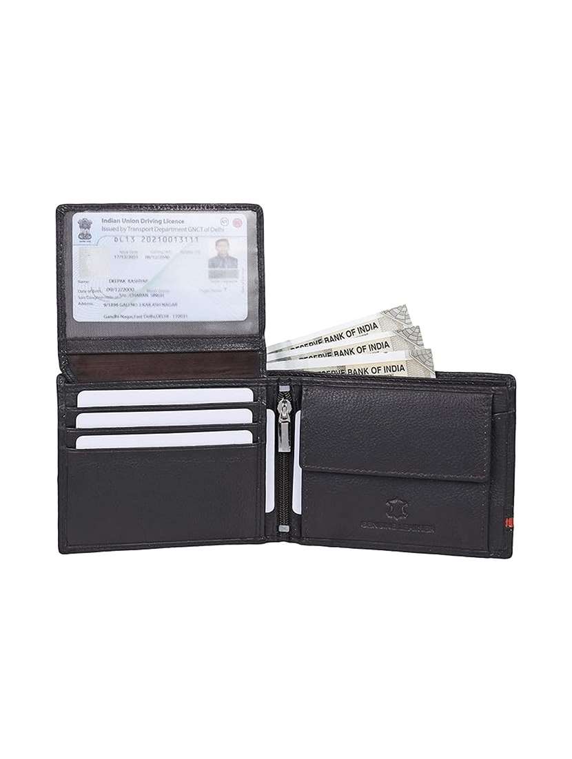 Bi-fold Black Leather Wallet With Card Slots And Zip Pocket - 22567731 -  Standard Image - 2