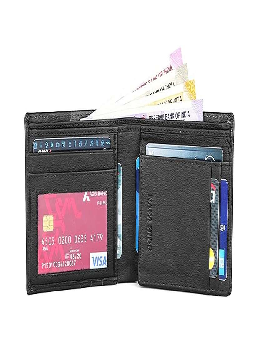 black genuine leather textured bi-fold wallet - 22567733 -  Standard Image - 2