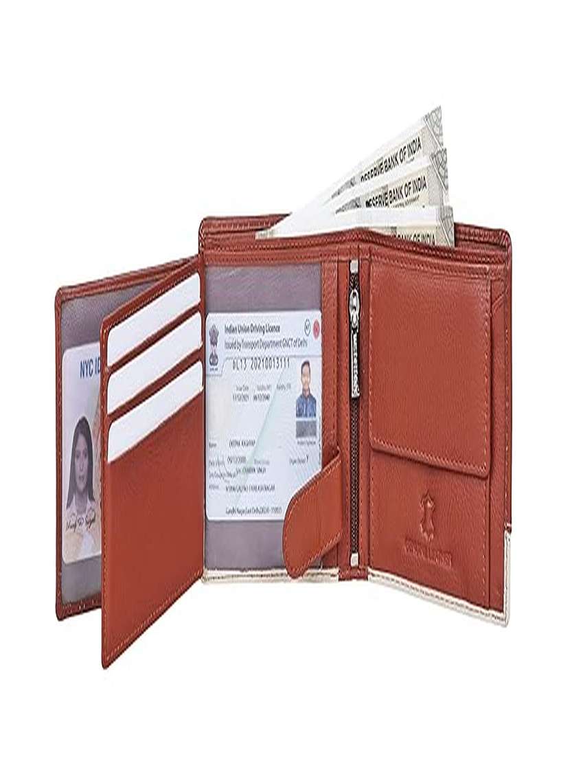 brown and beige leather bi-fold wallet with contrast panel - 22567739 -  Standard Image - 2