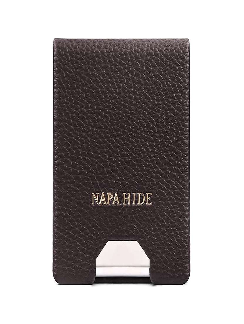 brown leather wallet with magnetic closure