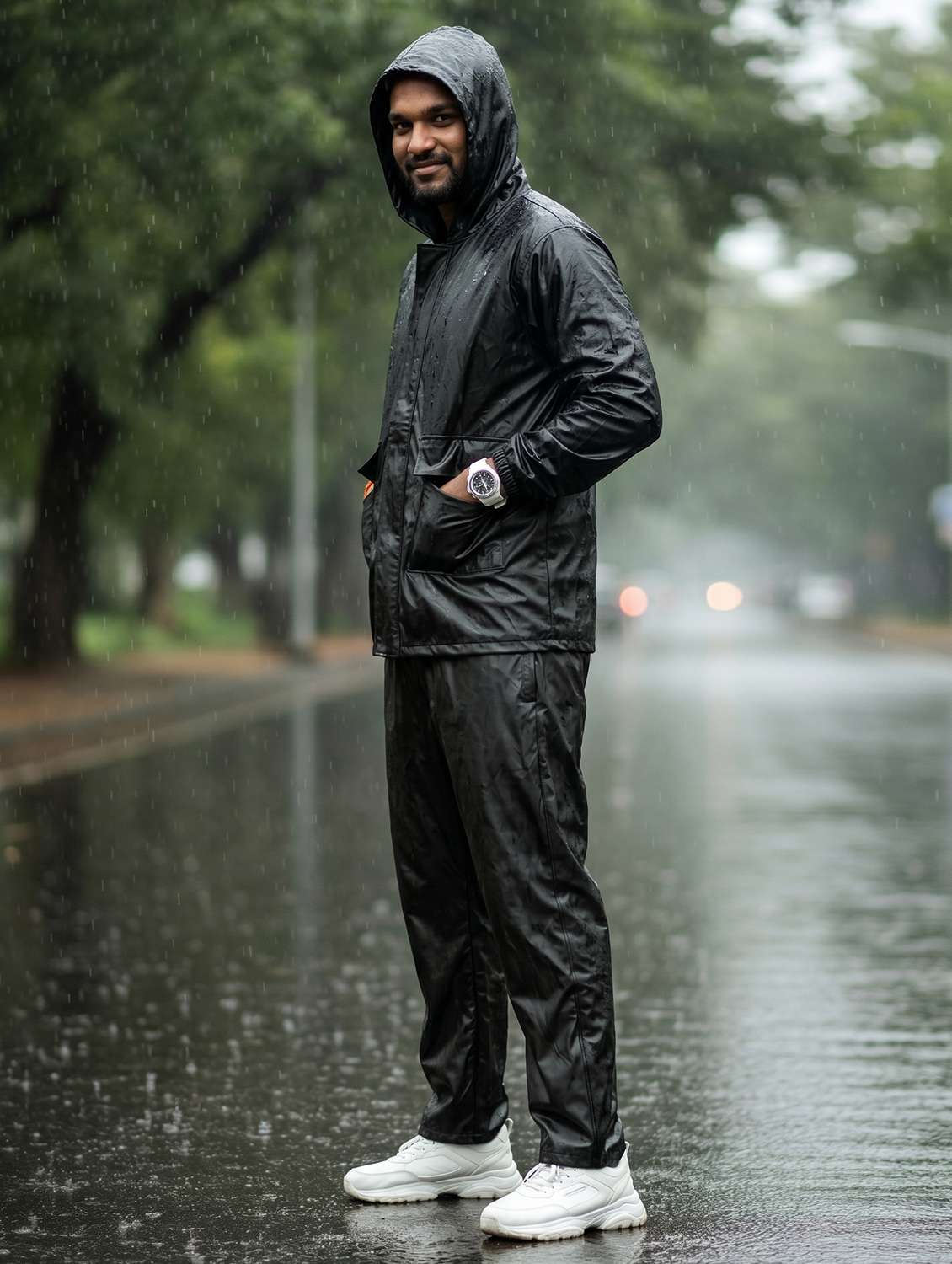 men solid long sleeves hooded rain suit set - 22567794 -  Standard Image - 2