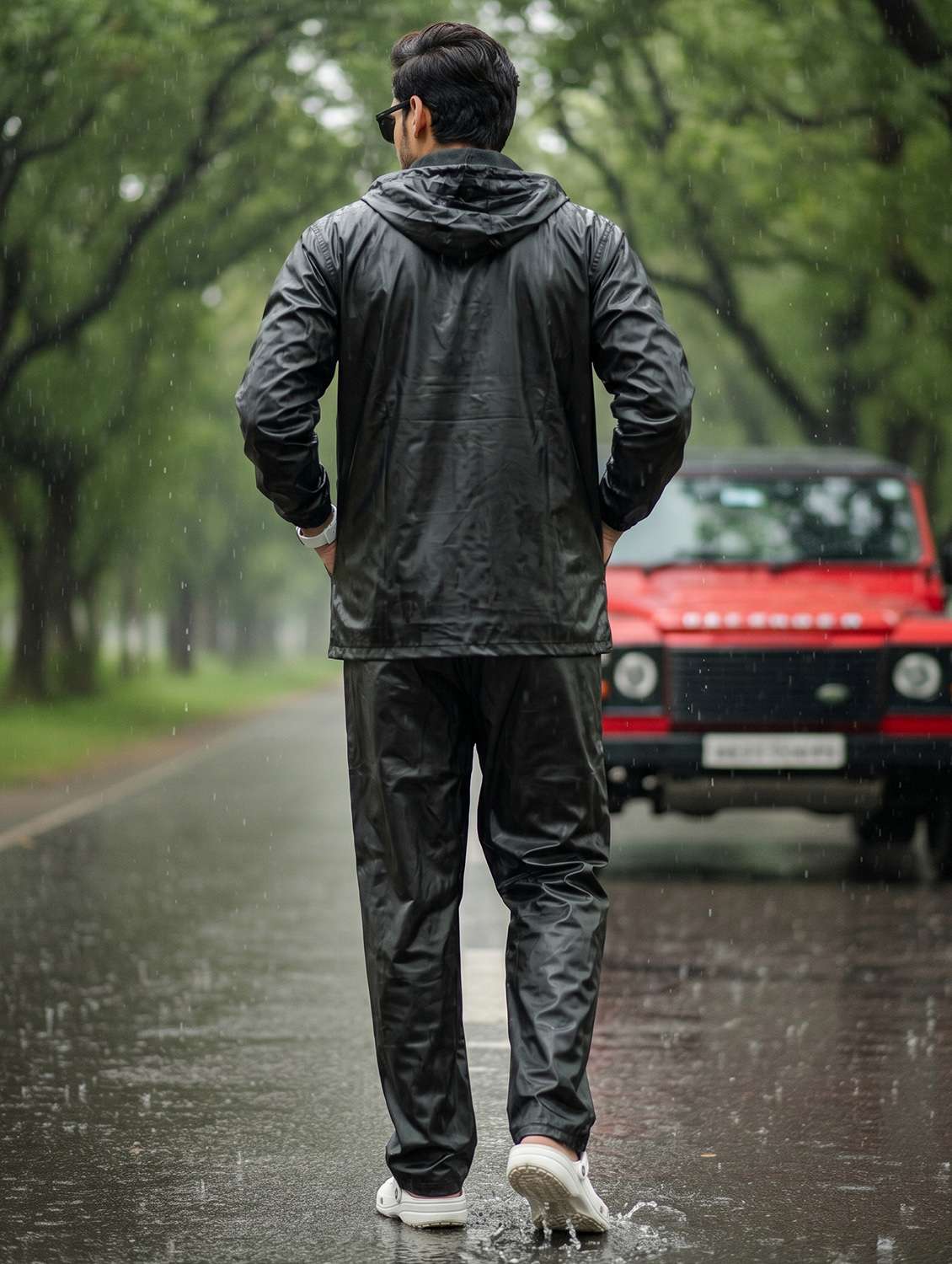 men solid long sleeves hooded rain suit set - 22567795 -  Standard Image - 2