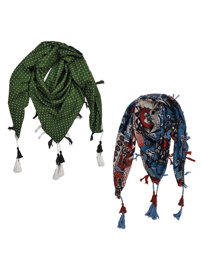 women pack of 2 printed scarf featuring with tassels