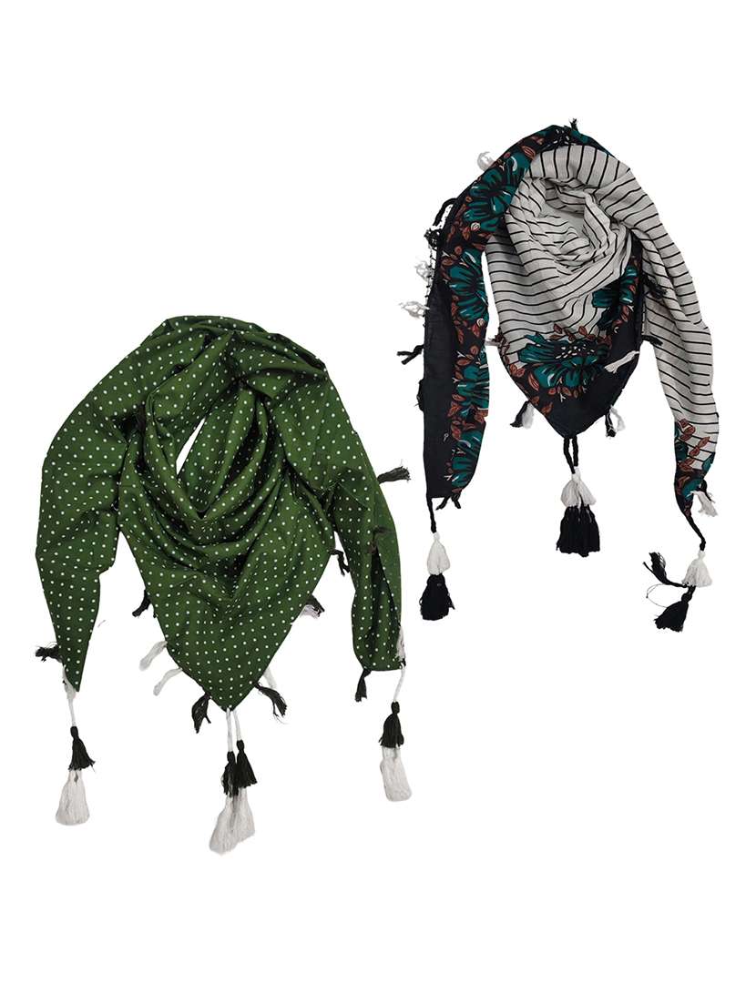women pack of 2 printed scarf featuring with tassels