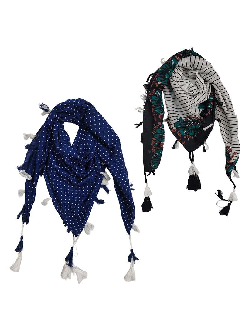 women pack of 2 printed scarf featuring with tassels