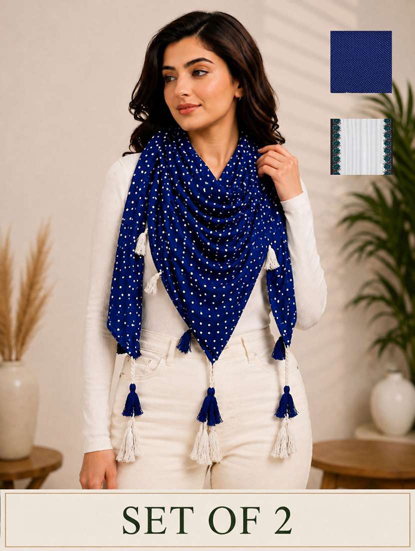 women pack of 2 printed scarf featuring with tassels