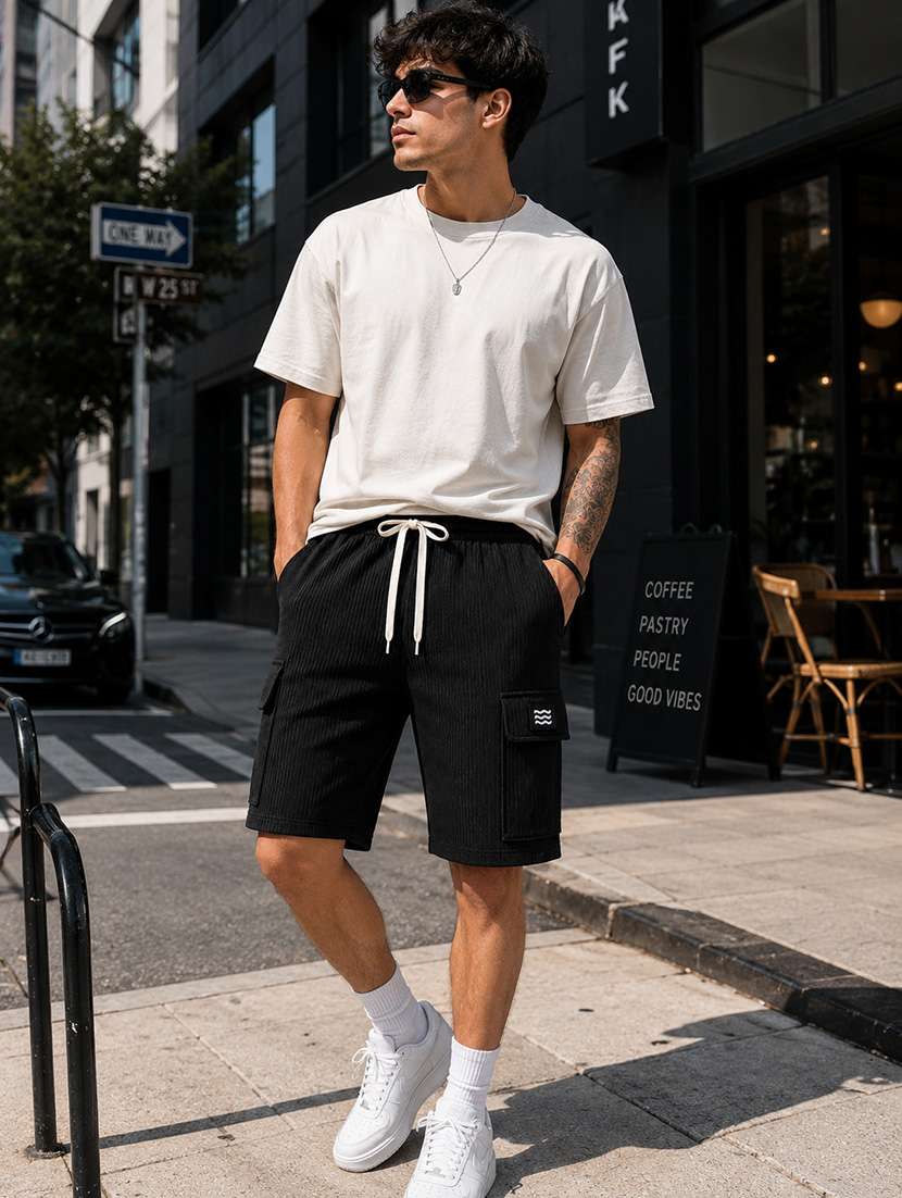 men textured mid rise regular fit cargo shorts - 22568245 -  Standard Image - 2