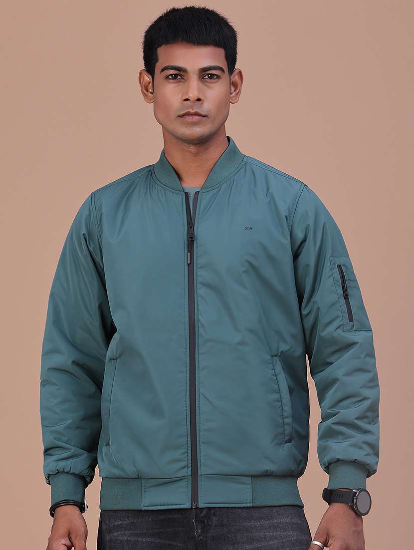 men solid long sleeves bomber jacket