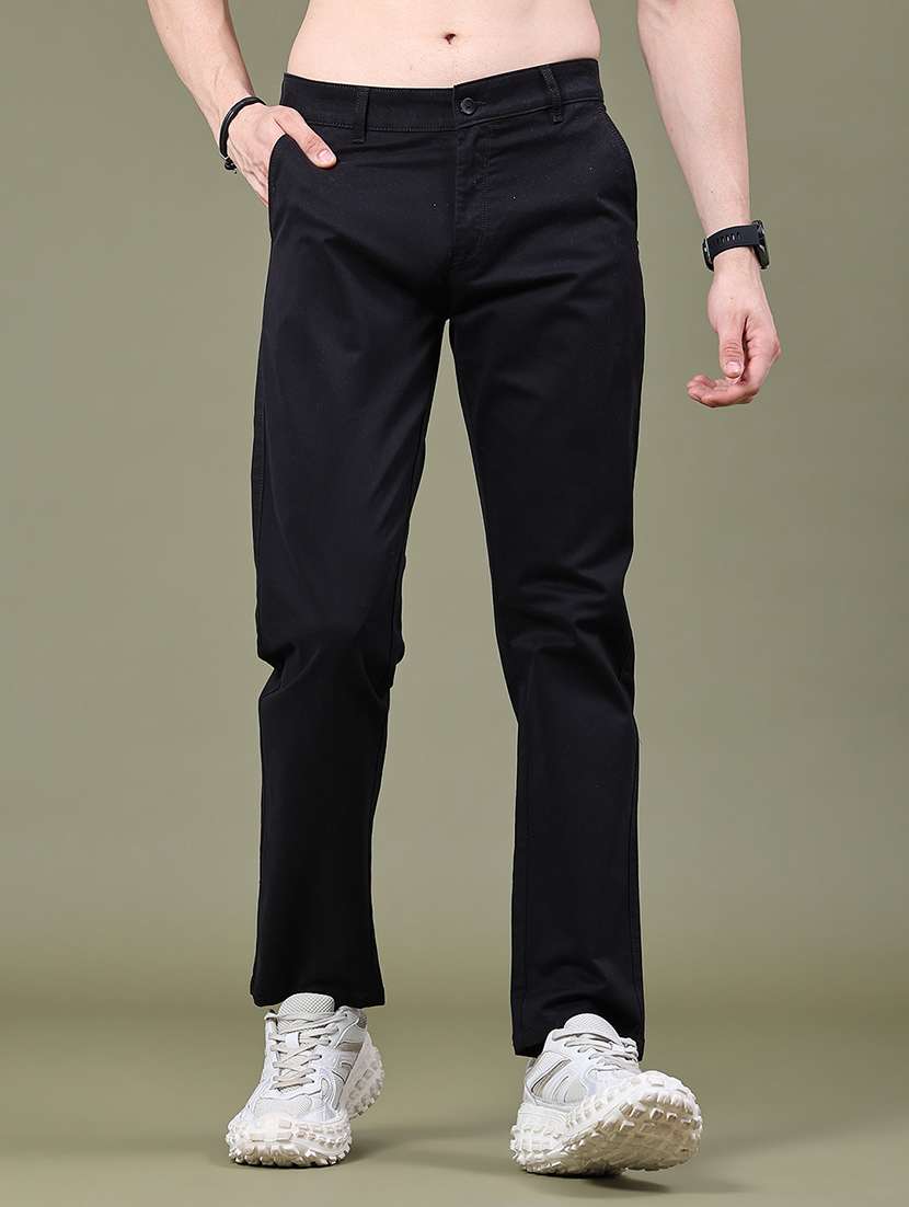 men solid mid rise chinos casual trouser