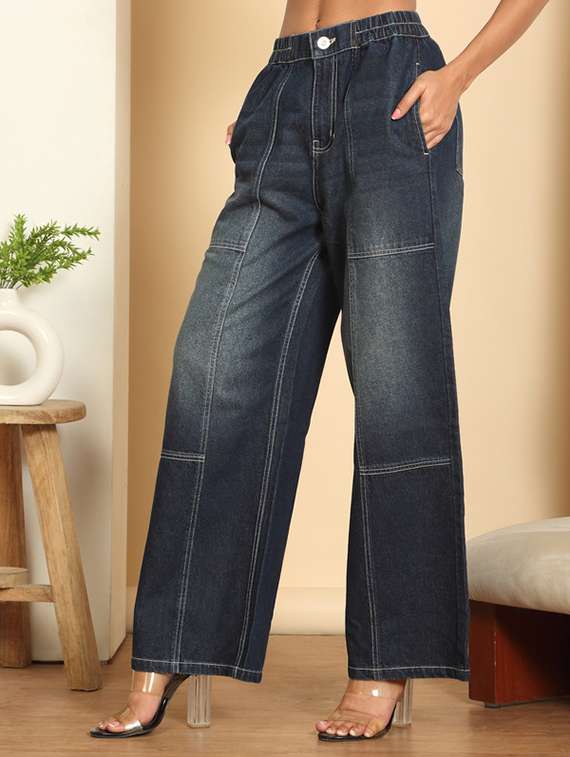 women washed mid rise wide leg jeans - 22568951 -  Standard Image - 2