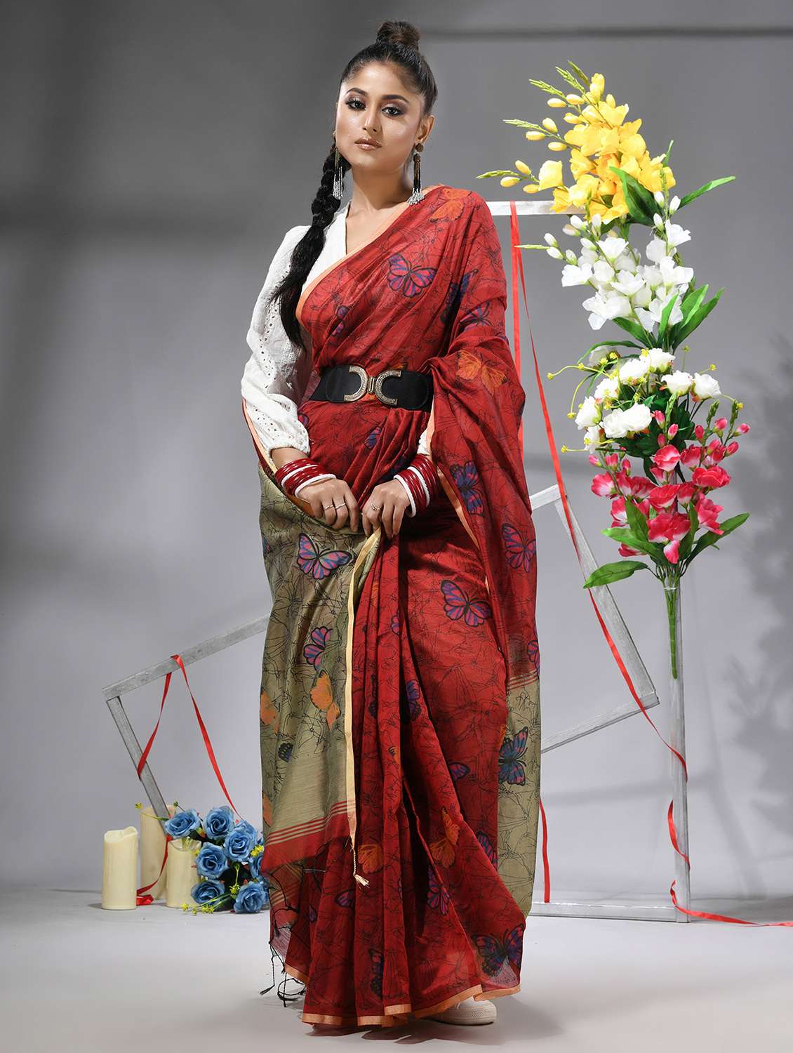 women printed casual wear saree with blouse