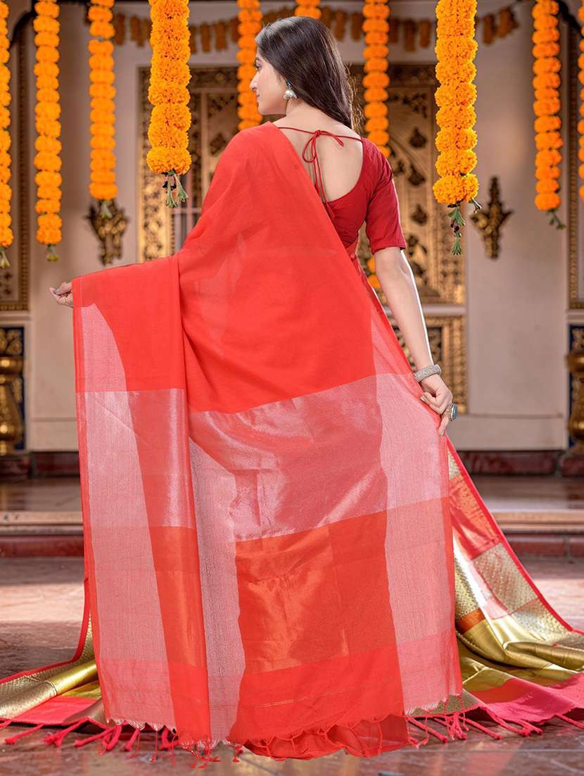 women solid handloom saree with blouse - 22569483 -  Standard Image - 2