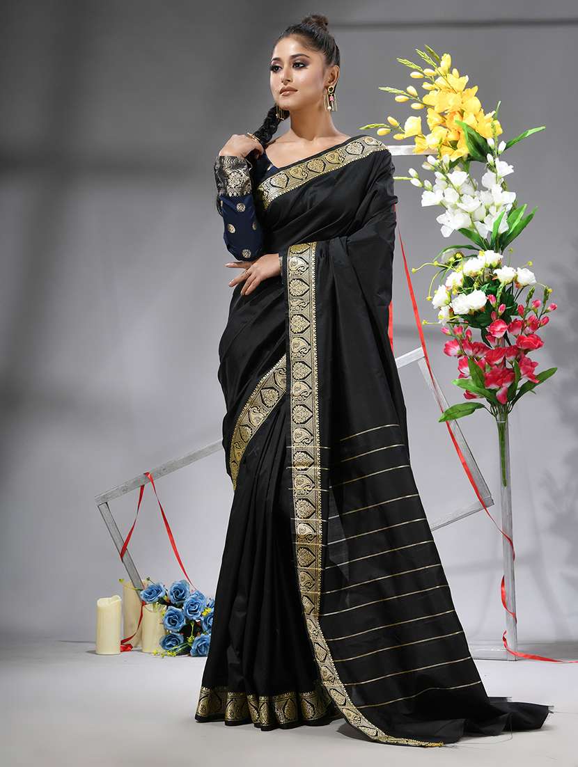 women solid with bordered saree with blouse - 22569688 -  Standard Image - 2