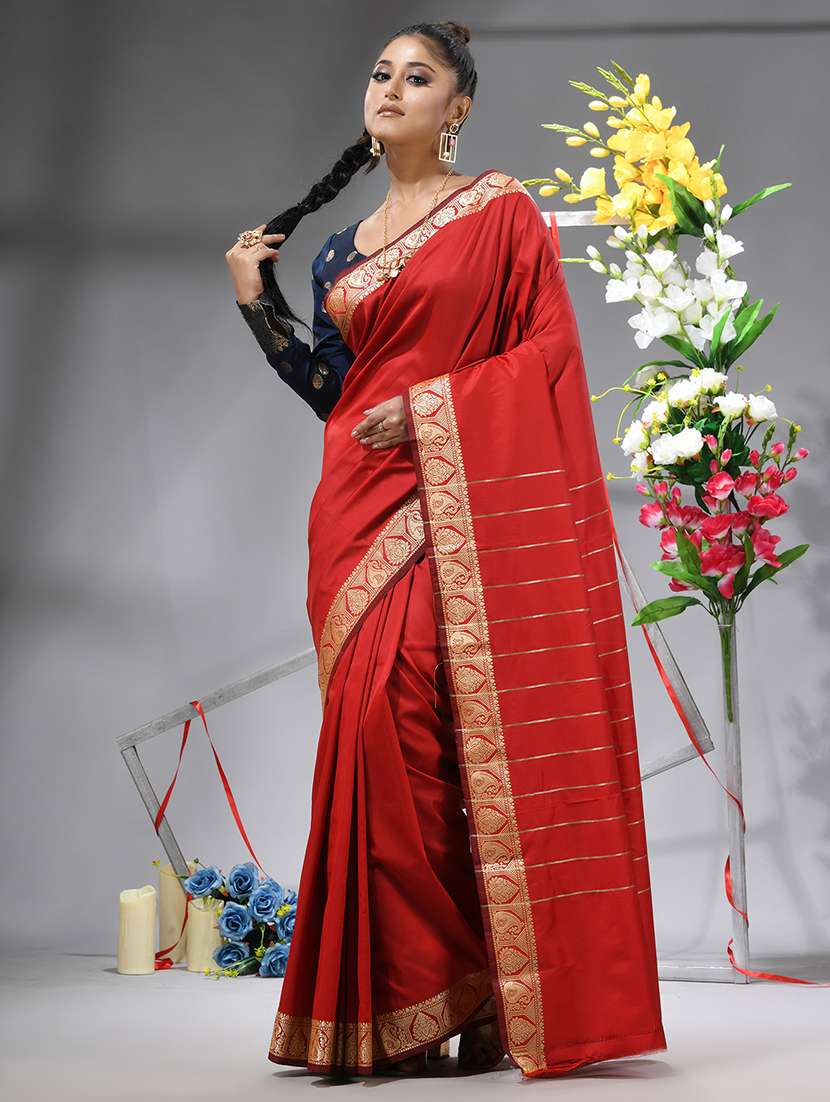 women solid with bordered saree with blouse - 22569698 -  Standard Image - 2