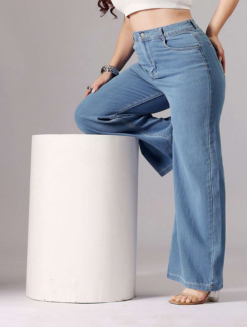 women solid high rise wide leg jeans - 22570282 -  Standard Image - 2