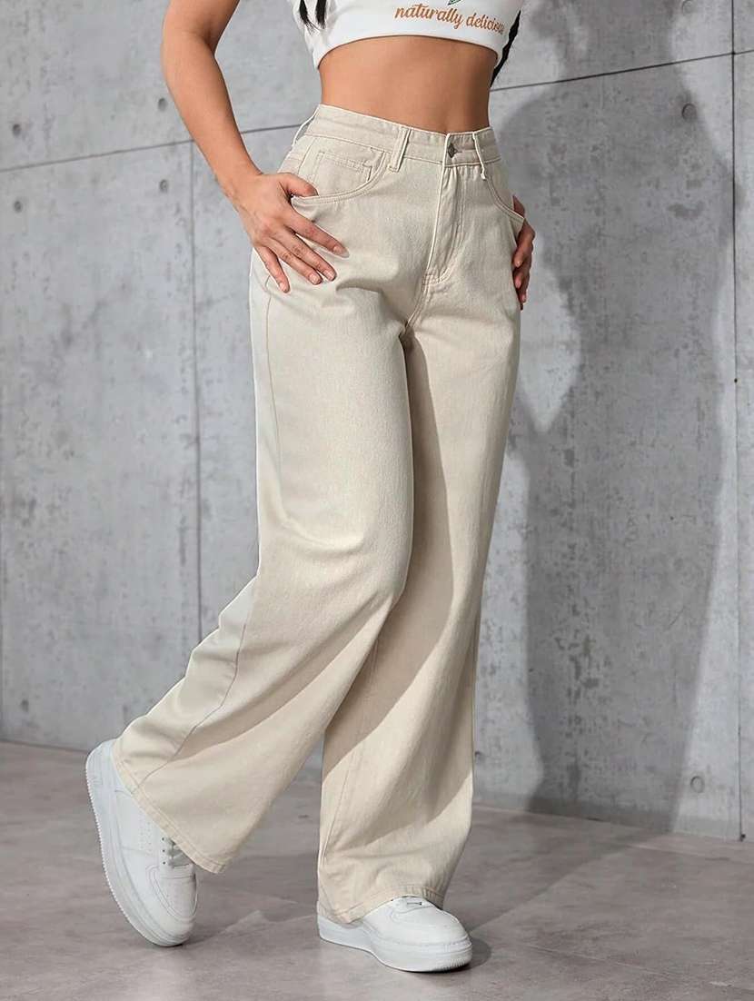 women solid high rise baggy jeans - 22570286 -  Standard Image - 2