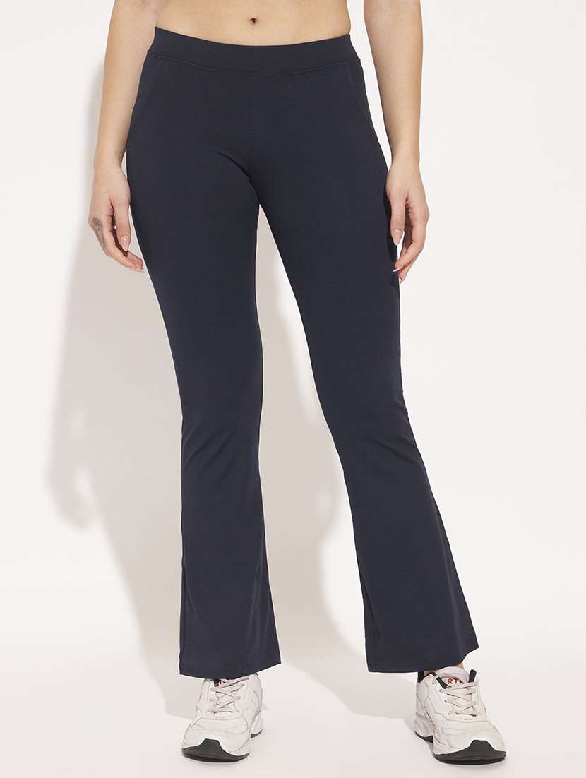 women solid high rise yoga pants