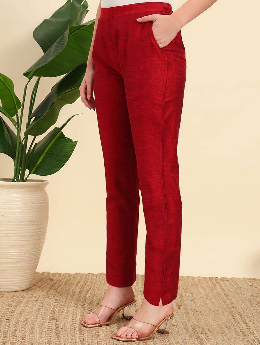 women solid mid rise straight pant - 22570356 -  Standard Image - 2