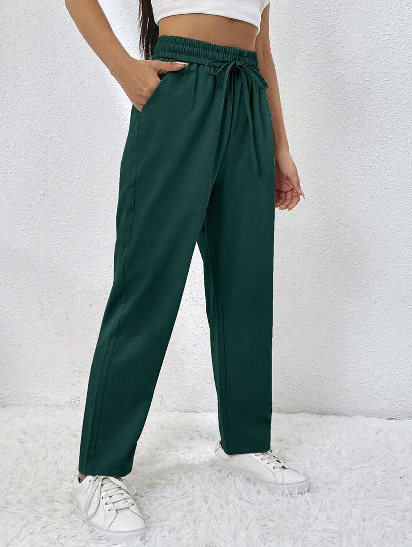 women solid high rise straight trouser - 22570357 -  Standard Image - 2