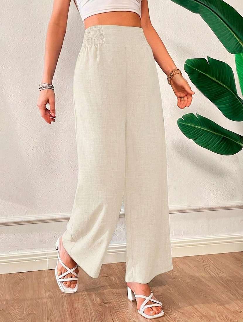 women solid high rise wide leg trouser - 22570360 -  Standard Image - 2