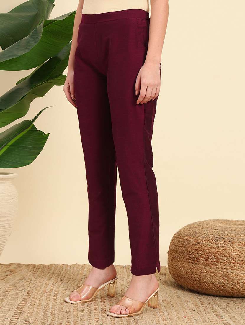 women solid mid rise straight pant - 22570372 -  Standard Image - 2