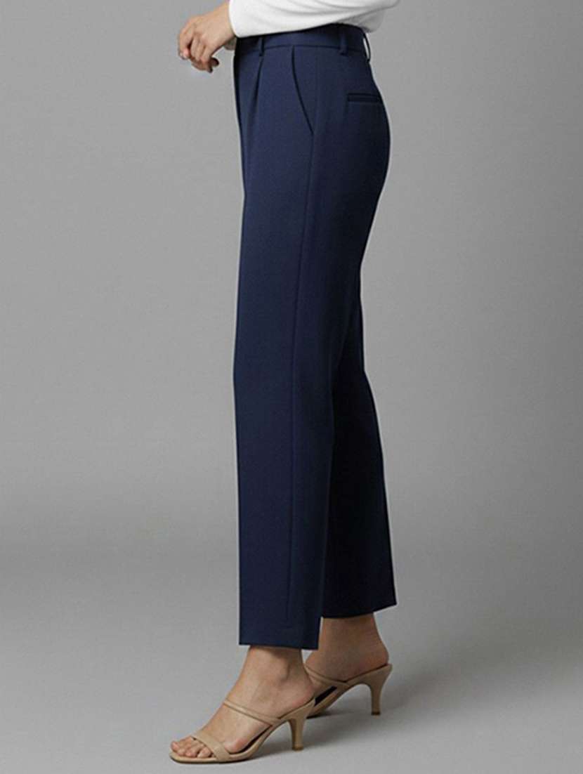 women solid high rise straight trouser - 22570373 -  Standard Image - 2