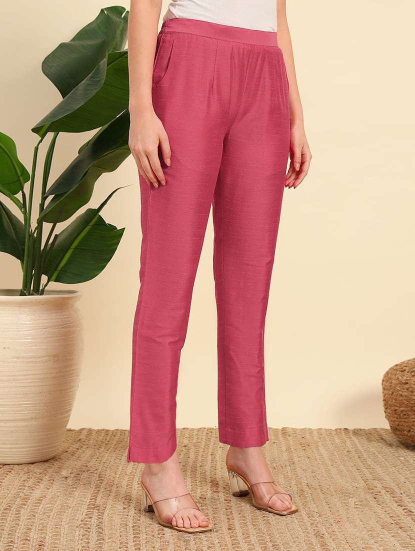women solid mid rise straight trouser - 22570376 -  Standard Image - 2