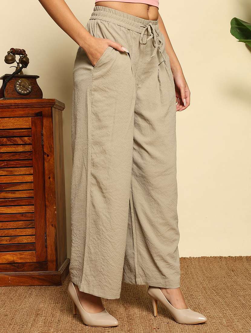 Women Textured Mid Rise Wide Leg Trouser - 22570378 -  Standard Image - 2