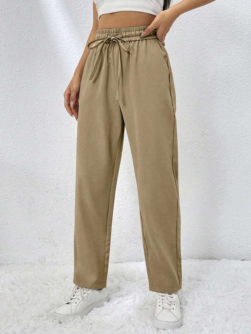 Women Solid High Rise Straight Trouser - 22570379 -  Standard Image - 2